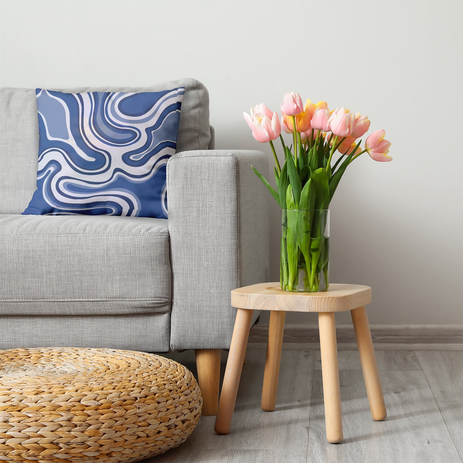 18"x18" Simply Daisy Agate Poly Accent Pillow, Blue Qty 1