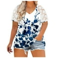 thumbnail image 2 of Hauts d'Été Grande Taille pour Femmes Hauts en Dentelle Tendance pour Femmes Blouses d'Été à Imprimé Patchwork pour Femmes Amples Grande Taille Col en V Manches Courtes T-Shirts Col en V Femmes en Liquidation, 2 of 5