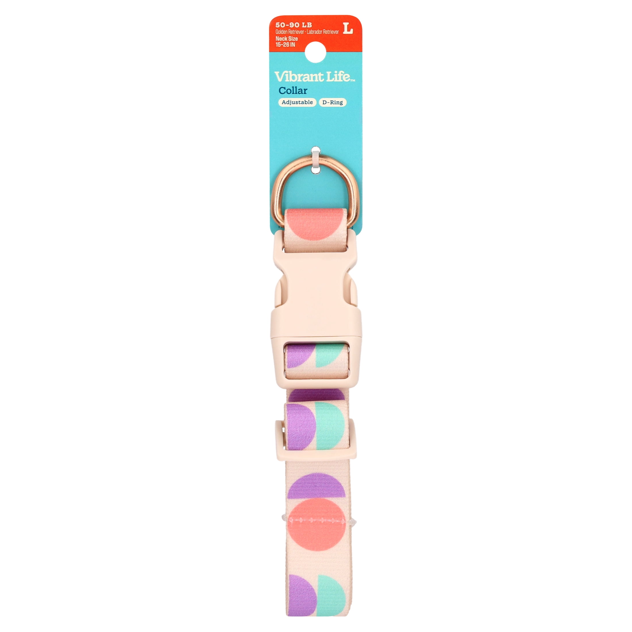 Vibrant Life Adjustable Fashion Dog Collar, Multicolor Abstract Geometric, L