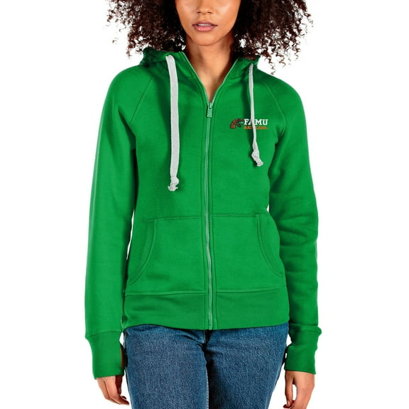 Women's Antigua Green Florida A&M Rattlers Victory Full-Zip Hoodie
