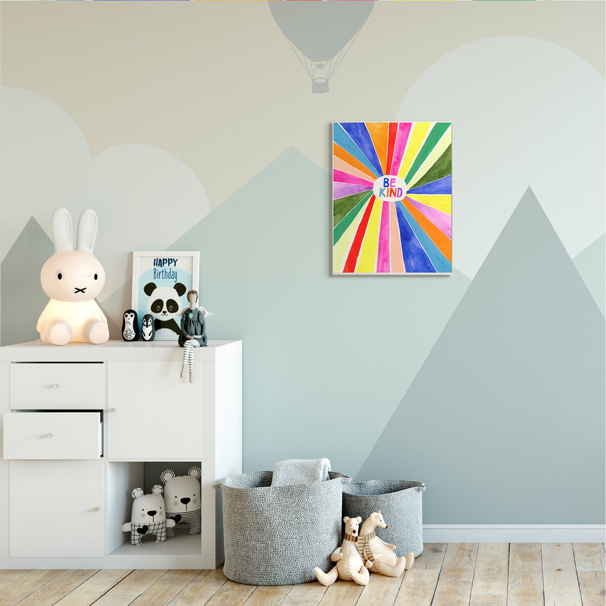 Stupell Industries Be Kind Phrase Rainbow Stripe Burst Art for Kids Painting Wall Plaque Art Print Wall Art, 13 x 19