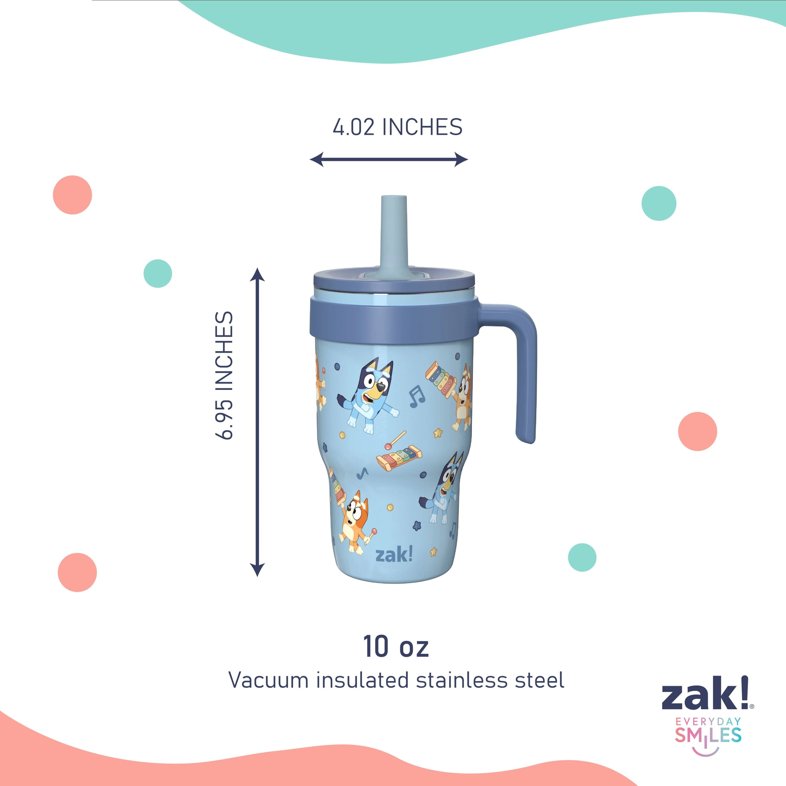 Zak Designs Bluey 10oz Mini Cruiser Tumbler, Soft Straw Stainless