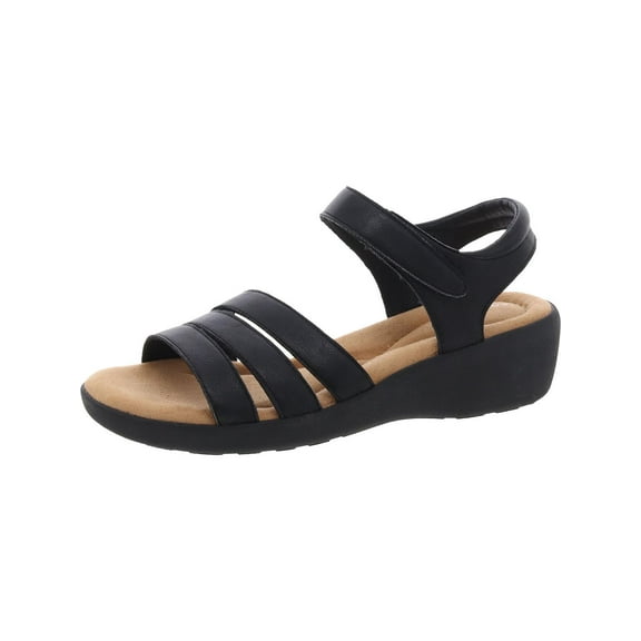 Easy Spirit Womens Kenton 3 Faux Leather Open Toe Wedge Sandals