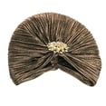 thumbnail image 5 of Abbraccia Indian Turban Hat for Women Alloy Brooch Female Headband Hair Scarf Head Wrap Brown, 5 of 9