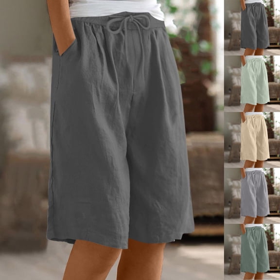 Cargo Shorts Women Biker Shorts for Women - Elastic Waist Women's Solid Color Shorts Casual Women's Shorts Capris Green L