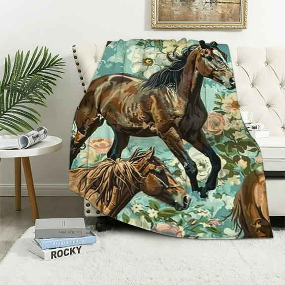 Shiartex Horse Blanket Running Horse Blanket for Horse Lover Animal Print Throw Blanket All Seasons Travel Soft Cozy Flannel for Couch Sofa Decor Horse Decor for Adult Cowboy Western 40x50in