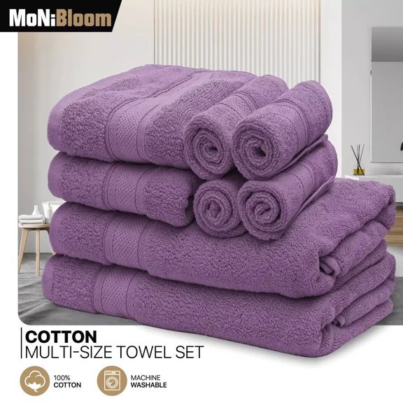 Huba Homes 8Pcs Bath Towel Set 100% Cotton Super Soft 2 Bath Towel+2 Hand Towel+4 Washcloth