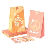 A1diee 24Pcs Groovy Retro Hippie Boho Party Favors Bags with Stickers Star Groovy Snacks Candy Party Favors Supplies Paper Bags Rainbow Pink Orange Gift Bags for Girls Birthday Baby Shower Wedding