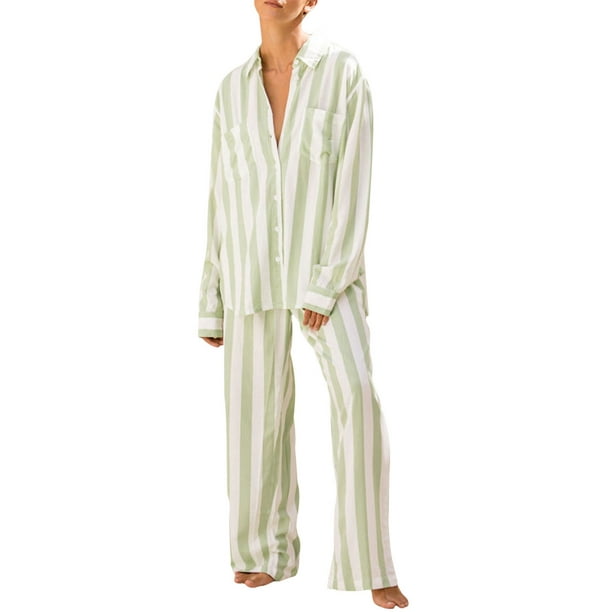 Nituyy Women’s 2 Piece Pajamas Set Long Sleeve Striped Print Button ...