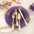 thumbnail image 2 of 200Pcs Multi-Use Purple and Gold Plastic Dinnerware, 2 of 9