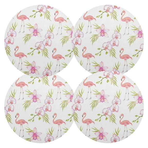 Ryvnso Flamingo Flowers Round Plate Mats Dining Table Placemat Set of 4 for Holiday Decoration