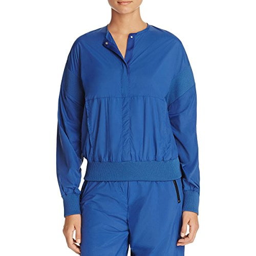 DKNY Womens Ribbed Trim Long Sleeves Anorak Jacket Blue S