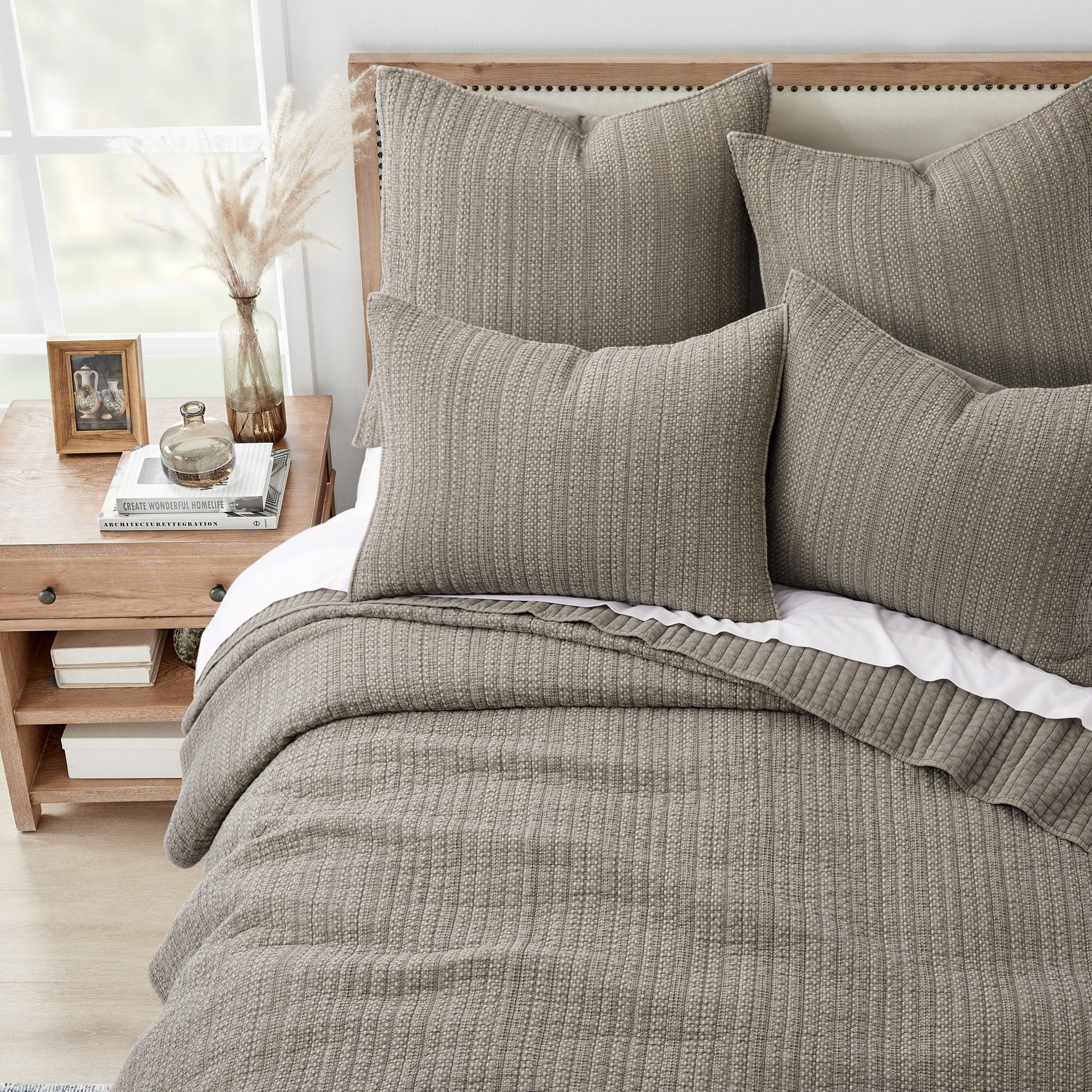 Levtex Home - Loden Quilt Set - King Quilt and Two King Shams - Textured Waffle - Taupe - Quilt (106x92in.) and Shams (20x36in.) - Reversible - Cotton
