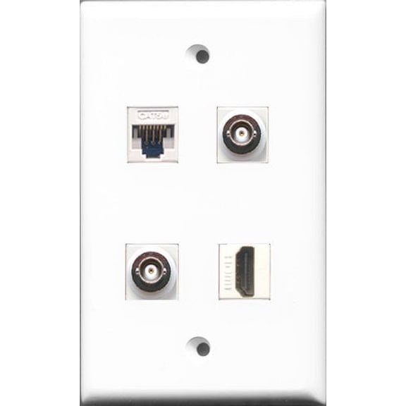 RiteAV - 1 Port HDMI 2 Port BNC and 1 Port Cat5e Ethernet White Wall Plate
