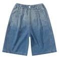 thumbnail image 7 of CPNG Boy's High Waist Wide Leg Loose Denim Shorts Half Length Shorts Baggy Casual Jeans Shorts Elastic Waist Hip Hop Shorts with Pockets Streetwear, 7 of 7