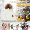 thumbnail image 5 of Winter Beanie Hat for Women with Pompom Warm Fleece Lined, Women Warm Chunky Soft Knit Skull Cap for Skiing, Christmas Gifts for Her, White, 5 of 10