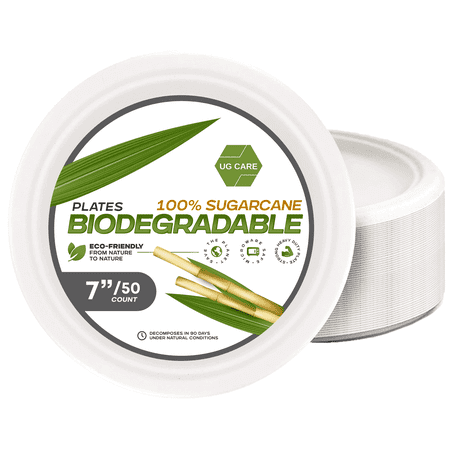 GOODSZON 7-Inch Compostable Plates (50 Pack) – Biodegradable Sugarcane Bagasse Disposable Party Plates