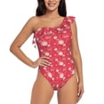 thumbnail image 2 of Yiaed Hello Summer Flamingo Print Women One Piece Swimsuits Tummy Control One Shoulder Bathing Suits Pattern Ruffle Swimwear-Large, 2 of 8