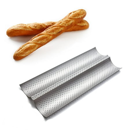 

2 Slot French Bread Baking Tray Carbon Steel Mold Non-Stick Perforated Bakeware Baking Tool for Baguette Bake Pan Sliver
