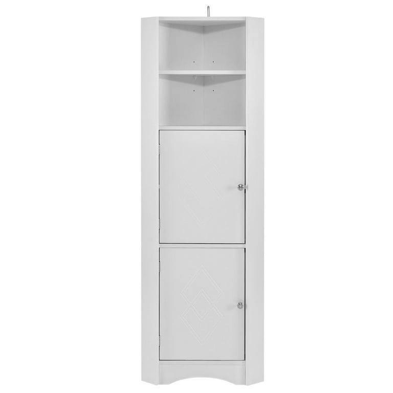 Tall Corner Cabinet Small Bathroom Shelves Storage Organizer Kitchen White  NEW