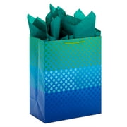 Hallmark Large Gift Bag with Tissue Paper, Green and Blue Ombr Dots