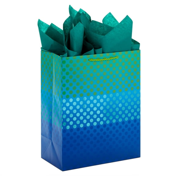Hallmark Large Gift Bag with Tissue Paper, Green and Blue Ombré Dots