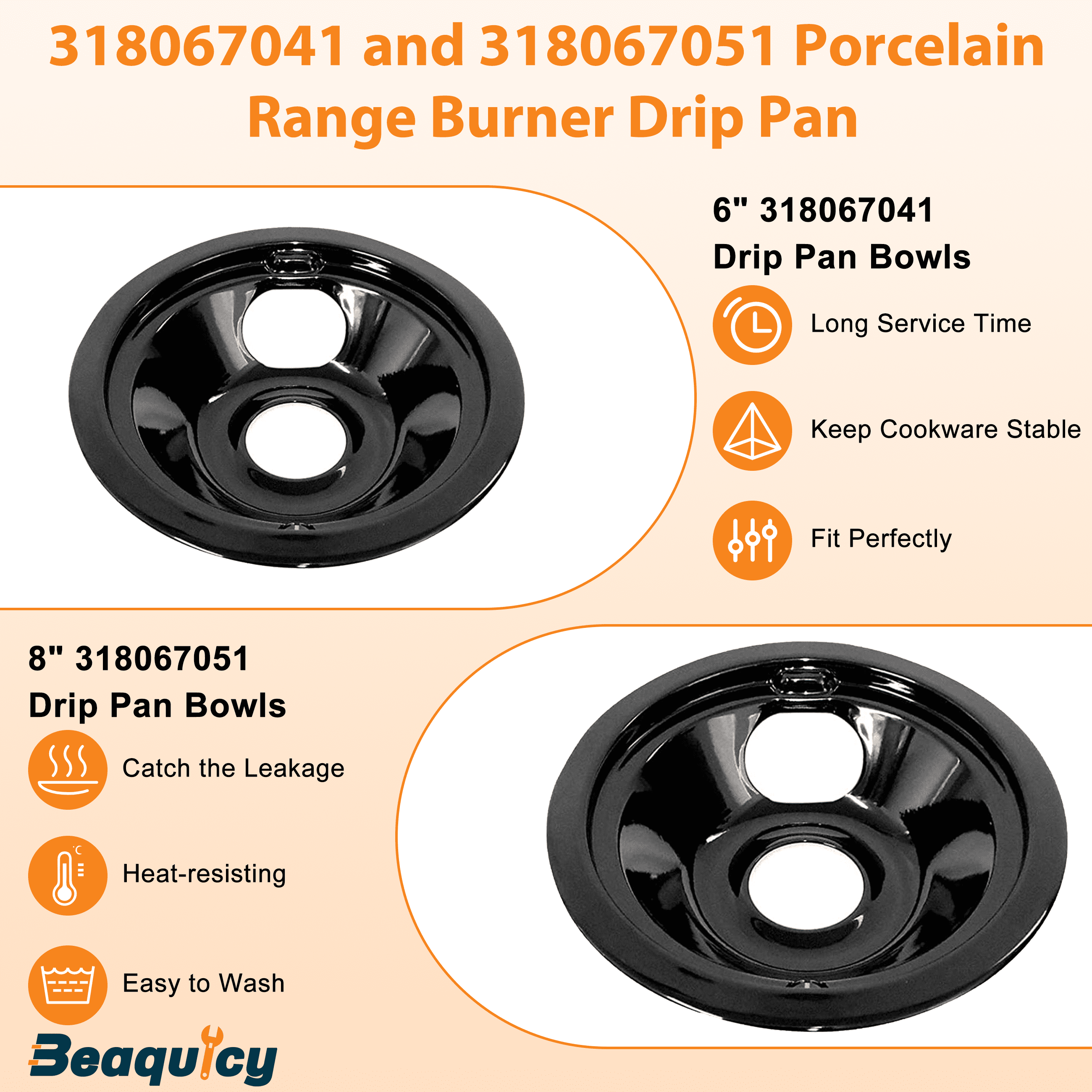 Beaquicy Non-stick Porcelain Drip Pan Bowls for Electric Range Stovetop Burner