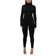 thumbnail image 4 of YEAHDOR Womens Solid Color Full Bodycon Jumpsuit Long Sleeve Stretchy Bodysuit Night Club Rave Party Catsuit Black XL, 4 of 7
