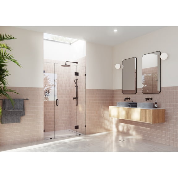 Glass Warehouse  45.5 in. W x 78 in. H Glass Hinged Pivot Frameless 3 Panel Inline Shower Door in Oil Rubbed Bronze Oil Rubbed Bronze Finish