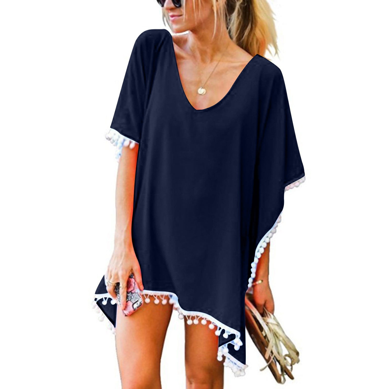 Boomilk Swimsuit For Women Trim Kaftan Chiffon Tassels Swimwear Beach