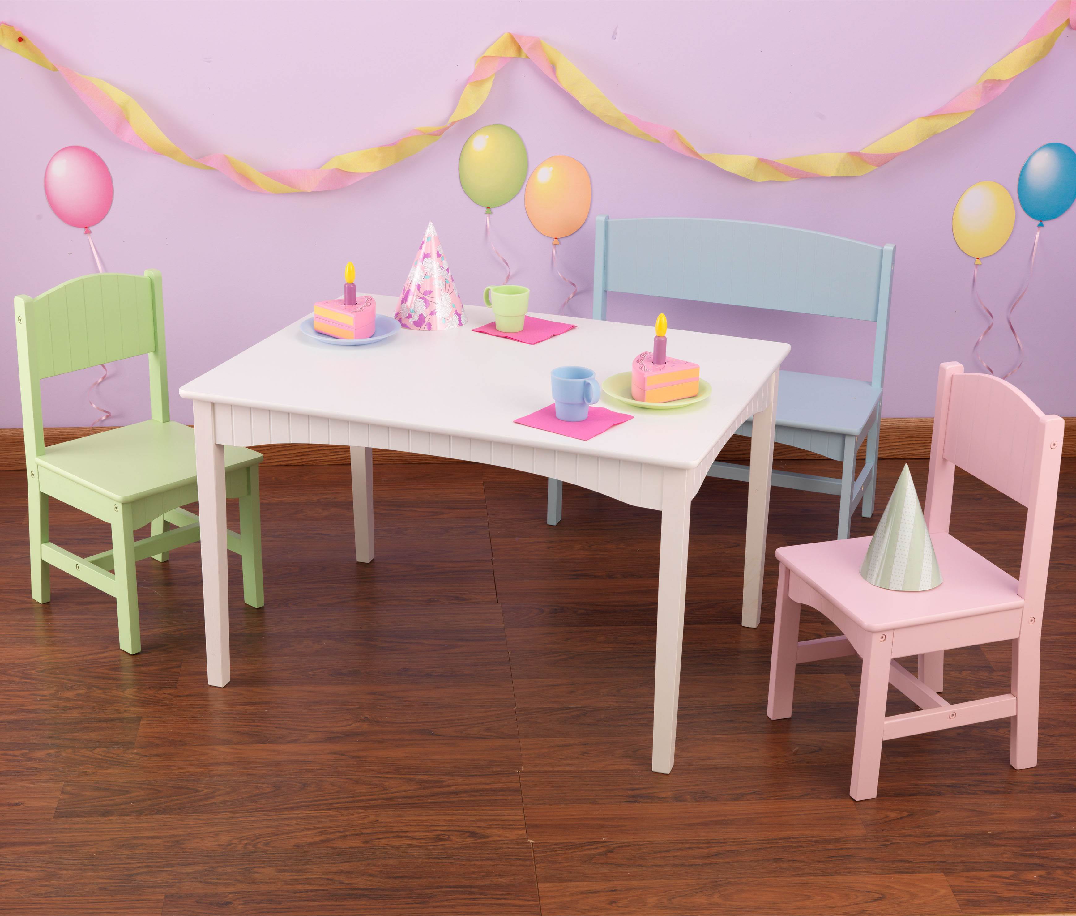 KidKraft Nantucket Kids Table with Bench and 2 Chairs Set - Pastel