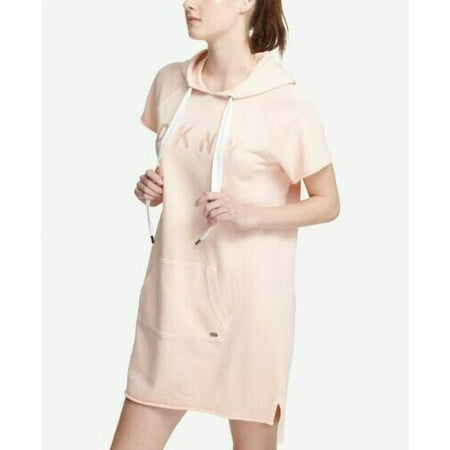 DKNY Womens Sport Logo Hooded Sweatshirt Dress Spritzer Pink Size L MSRP $80