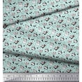 thumbnail image 2 of Soimoi Green polyester Crepe Fabric Snowman & Penguin Cartoon Printed Fabric 1 Yard 42 Inch Wide, 2 of 3