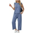 thumbnail image 2 of GEWSEY Two Piece Soft Sets for Women Summer Vacation Travel Outfits Business Casual Outfits Matching Sets Women Clothing (Blue, M), 2 of 7