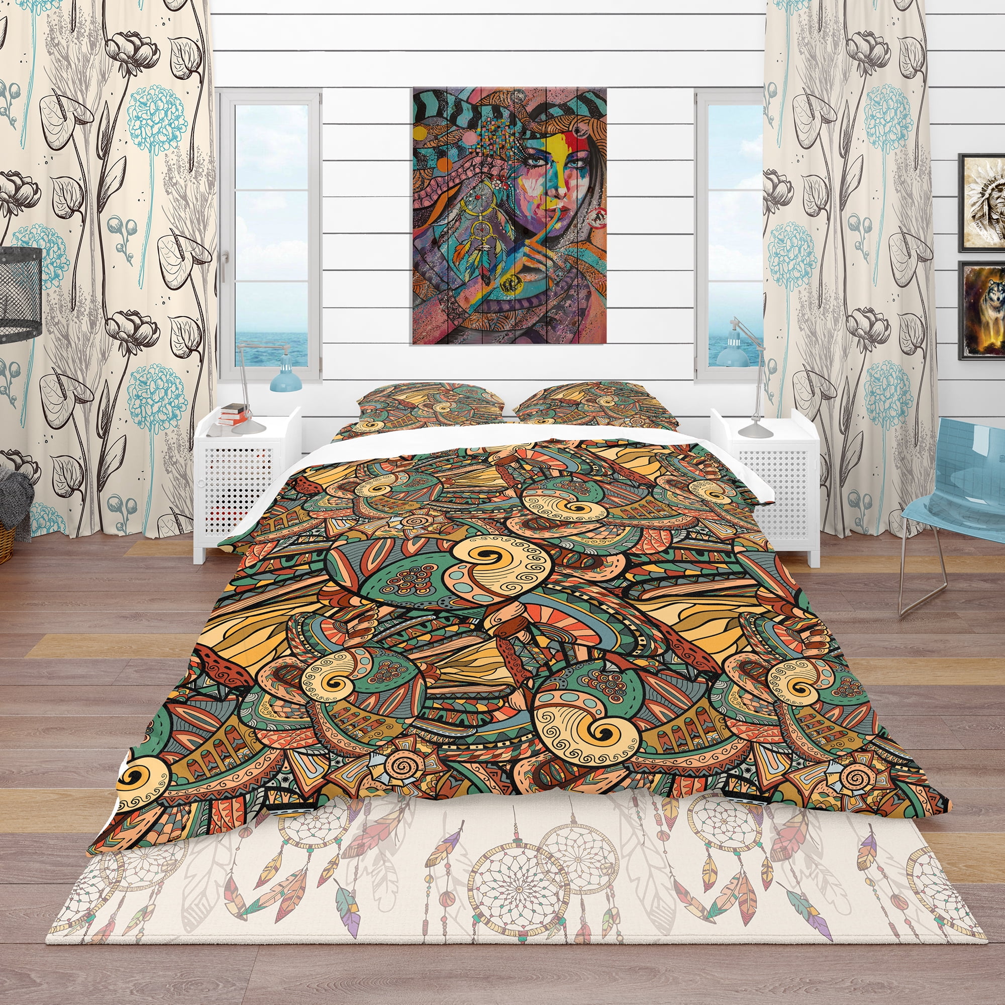 Designart 'Abstract Pattern with Marine Inhabitants' Bohemian & Eclectic Duvet Cover Set