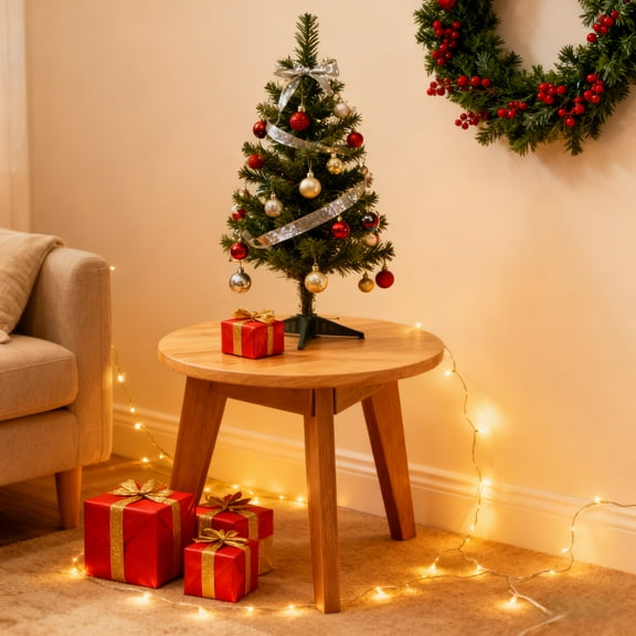 Ktaxon 15.7" Outdoor Wood Side Table, Small Round Coffee End Table, Weather Resistant Table for Indoor Outdoor Balcony Lawn Pool, Teak