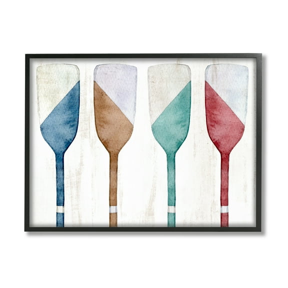 Stupell Industries Rustic Boat Oars Nature Painting Black Framed Art Print Wall Art, 14 x 11