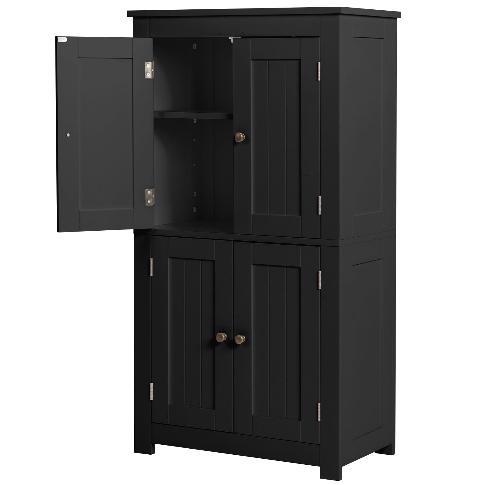 4-Door Vertical-Grain MDF Bathroom Cabinet, Black, 23.62 x 11.81 x 43.31 in