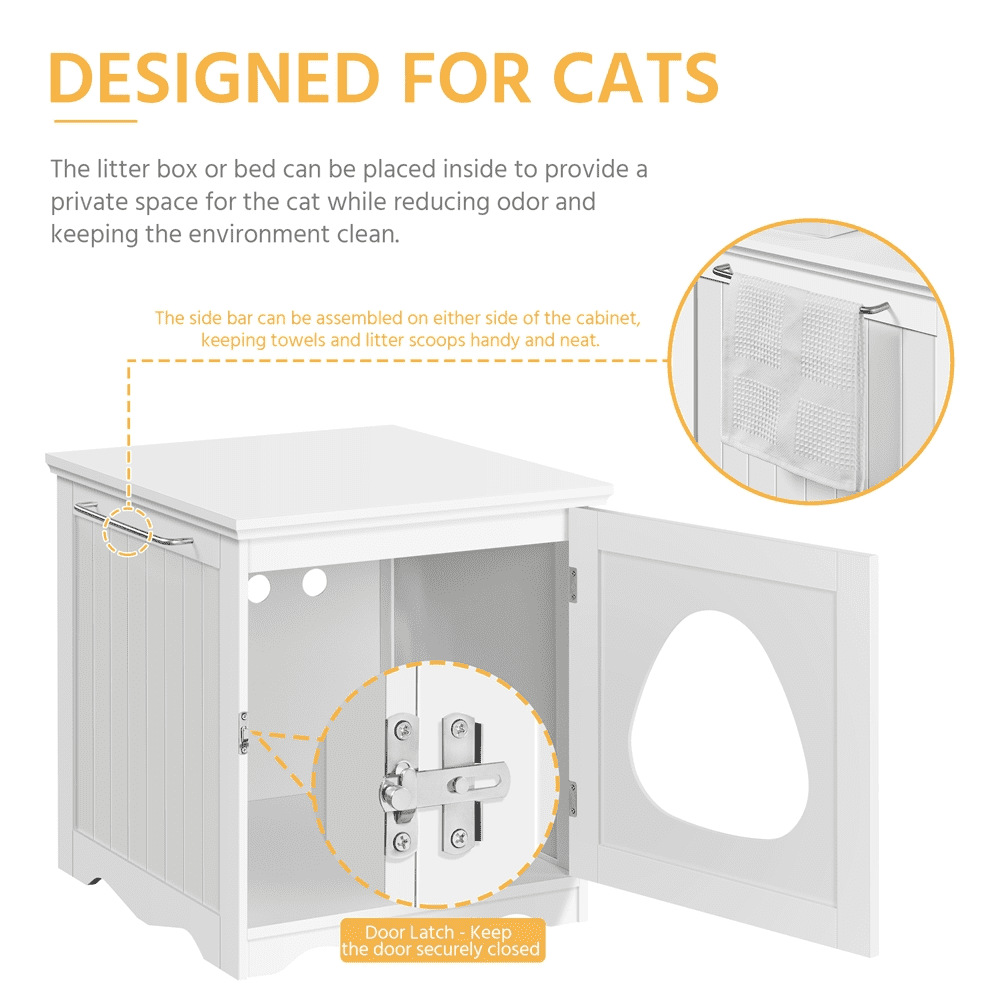 Alden Design Wooden Enclosed Litter Box Cat House Side Table, White