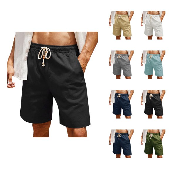 Mens Casual Shorts Summer Elastic Waist Wide Straight Leg Loose Knee Length Beach Shorts with Pockets