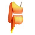 thumbnail image 4 of MSemis Kids Girls Lyrical Modern Dance Outfit Shiny Rhinestones Applique Crop Top with Shorts Orange 16, 4 of 6