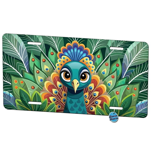 Peeking Peacock Metal Novelty License Plate