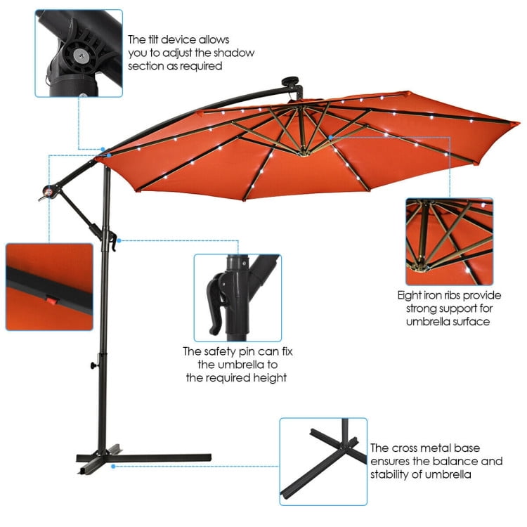 Aimee Lii 10" Patio Hanging Solar LED Umbrella Sun Shade with Cross Base, Table Umbrella Outdoor Patio, Orange Aimee Lii 10" Patio Hanging Solar LED Umbrella Sun Shade with Cross Base, Table Umbrella Outdoor Patio, Orange