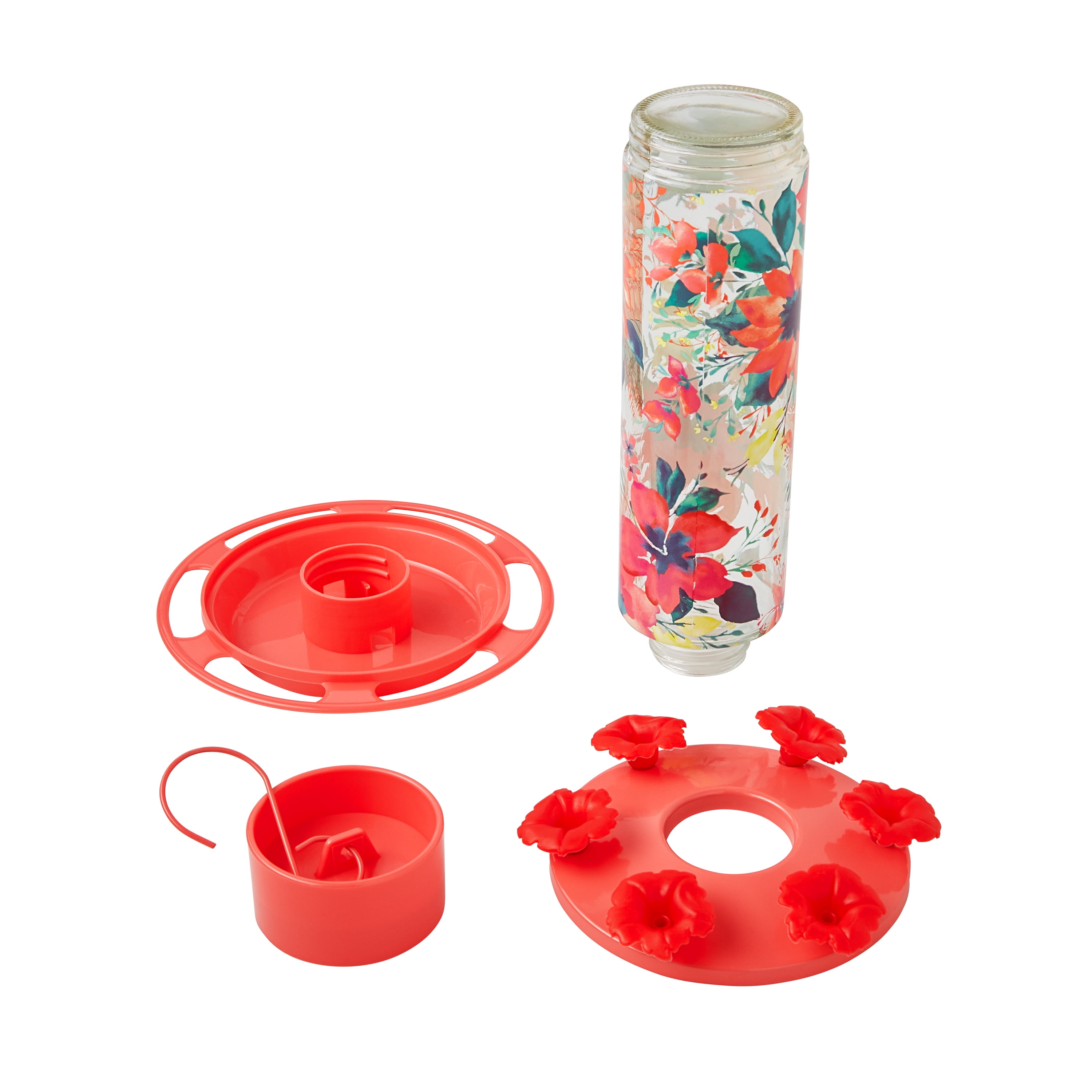 The Pioneer Woman Fresh Floral Glass Decorative Hummingbird Feeder 20 oz, Orange