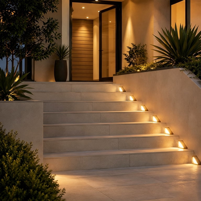 Solar Step Lights Outdoor, 8 Pack Easy Install Solar Powered Deck Step Lights, Modern Triangular Outdoor Lights for Stairs Fence Porch and Yard Safety Lighting (24LED Warm light