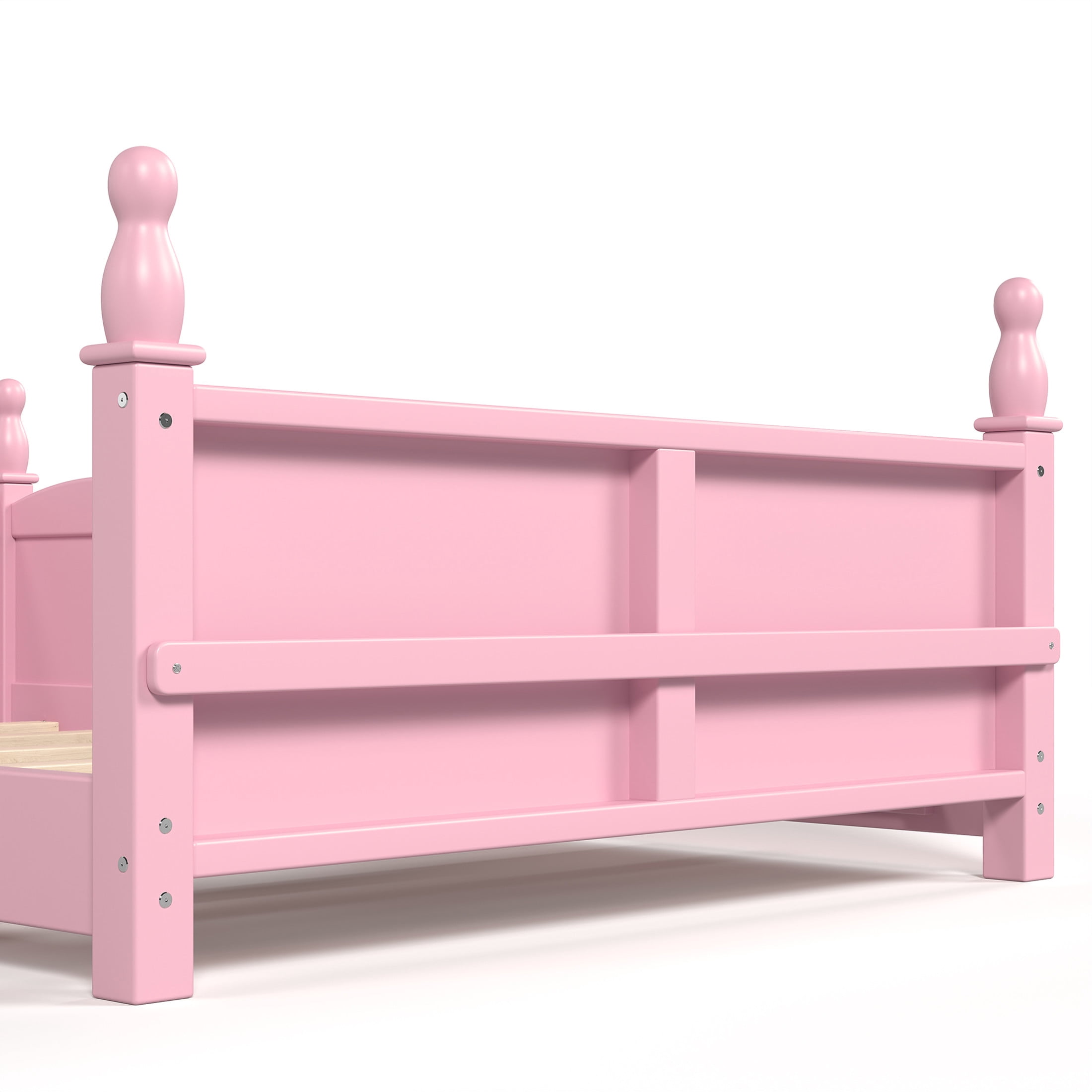 GDF Studio Twin Size Montessori Floor Bed with Guardrails & Side Bookshelf, Childlike Design, Pink