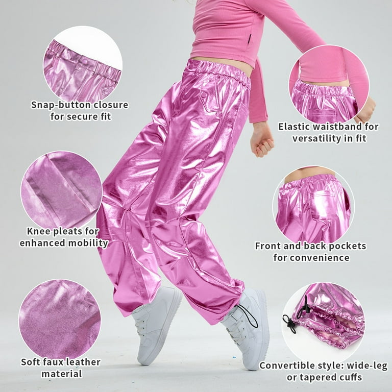 LOLANTA Girls Metallic Jogger Pants Shiny Jazz Street Hip