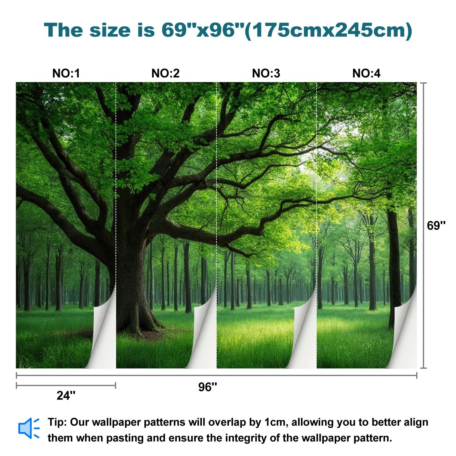 Peel and Stick Wallpaper Tree Lake Green Forest Living Room Bedroom Office Trees Branches Modern Art Wall Mural Decor Self Adhesive and Removable 69in x 98in
