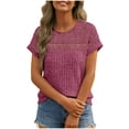 thumbnail image 4 of Women's Loose Fit Short Sleeve T-Shirt with Pique Knit and Brushed Lace Panel Detail, 4 of 8