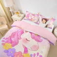 thumbnail image 2 of Metsweet Floral Unicorn Duvet Cover Queen, Watercolor Gradient Flowers Queen Bedding,Pink Reversible,3-Piece,1 Duvet Cover and 2 Pillowcases, 2 of 6